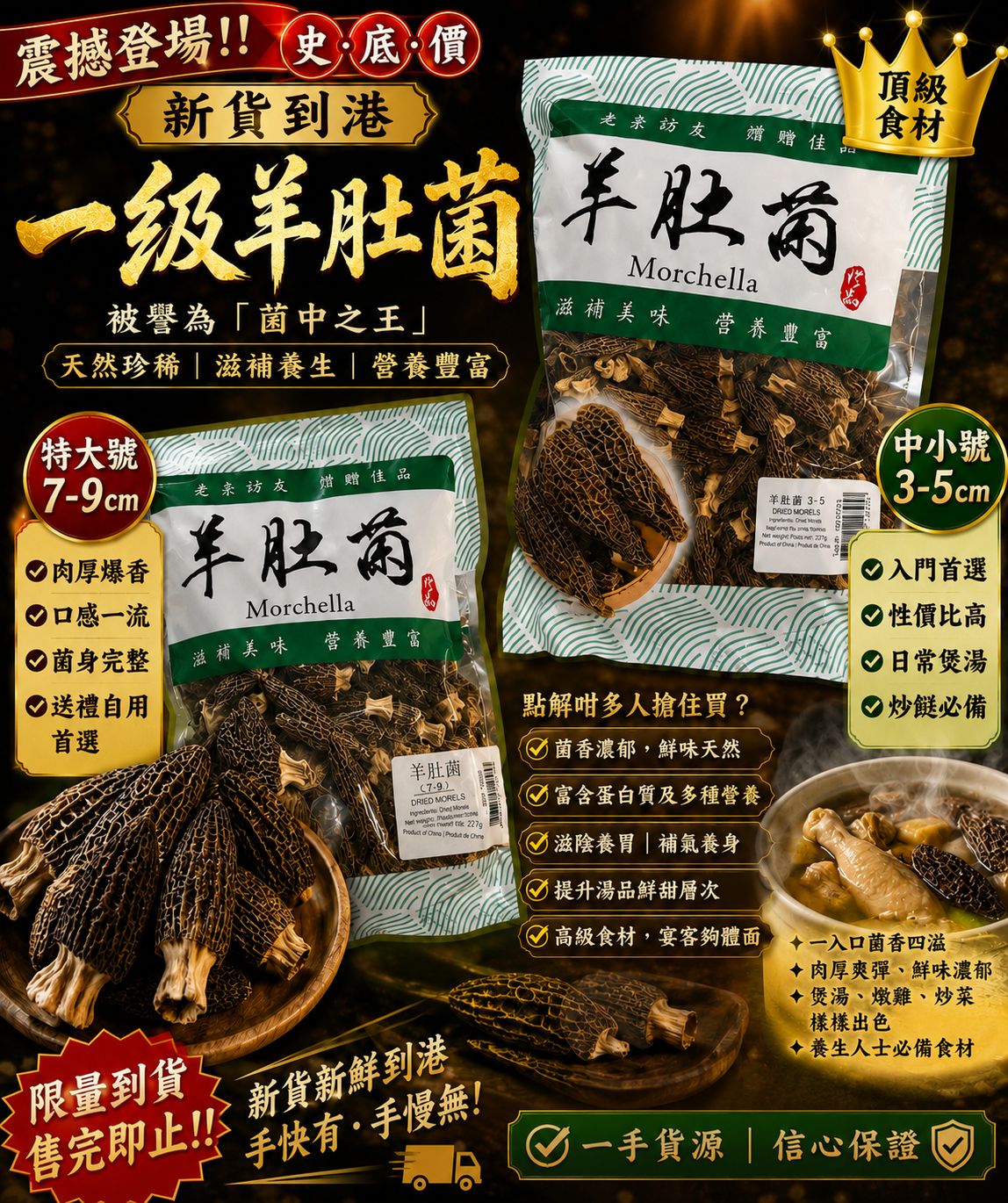 嚴選一級羊肚菌（三款尺寸・半磅裝）