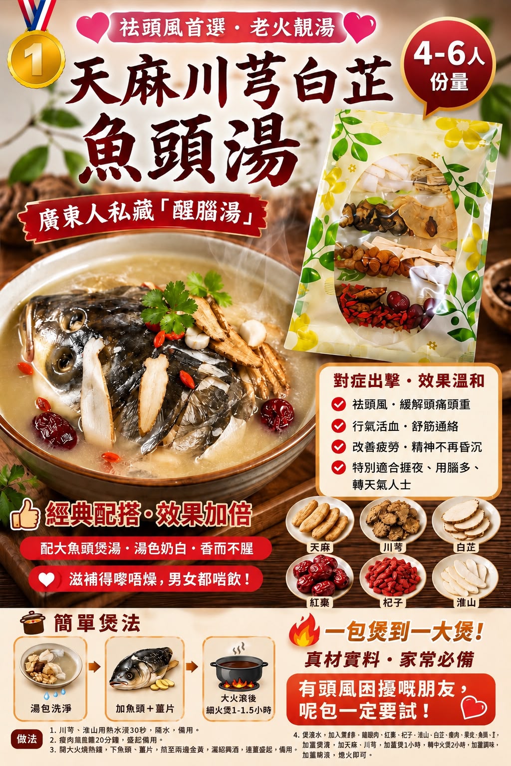 天麻川芎白芷魚頭湯（兩包）