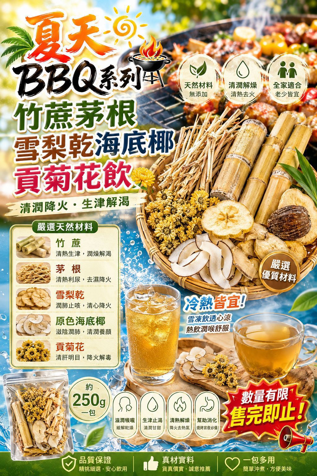 竹蔗茅根 雪梨乾 海底椰 貢菊花飲 (4包)